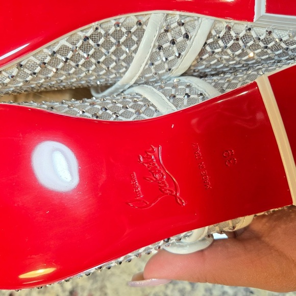 NEW Christian Louboutin Off White Mamastrapitina Flats with  Crystal Design 39 - Picture 11 of 12
